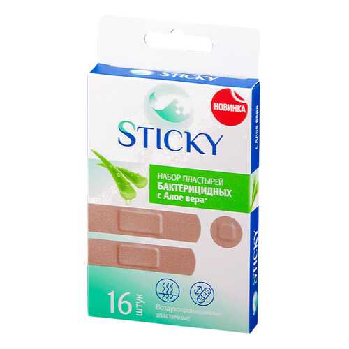 Пластырь бактерицидный Sticky набор универсальный алоэ 16 шт. в Максавит