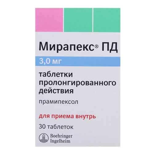 Мирапекс ПД таблетки 3 мг 30 шт. в Максавит