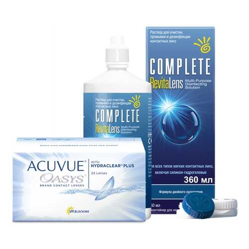 Контактные линзы Acuvue Oasys 24 линзы R 8.4 +2.25 + Раствор Complete RevitaLens 360 мл в Максавит